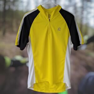 Cannondale Mens L Yellow Black White Cycling Jersey Bike Quarter Zip Performance